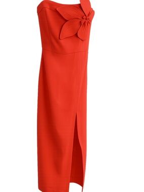 Lilly Pulitzer Strapless Coral-Red Floral Applique Gown